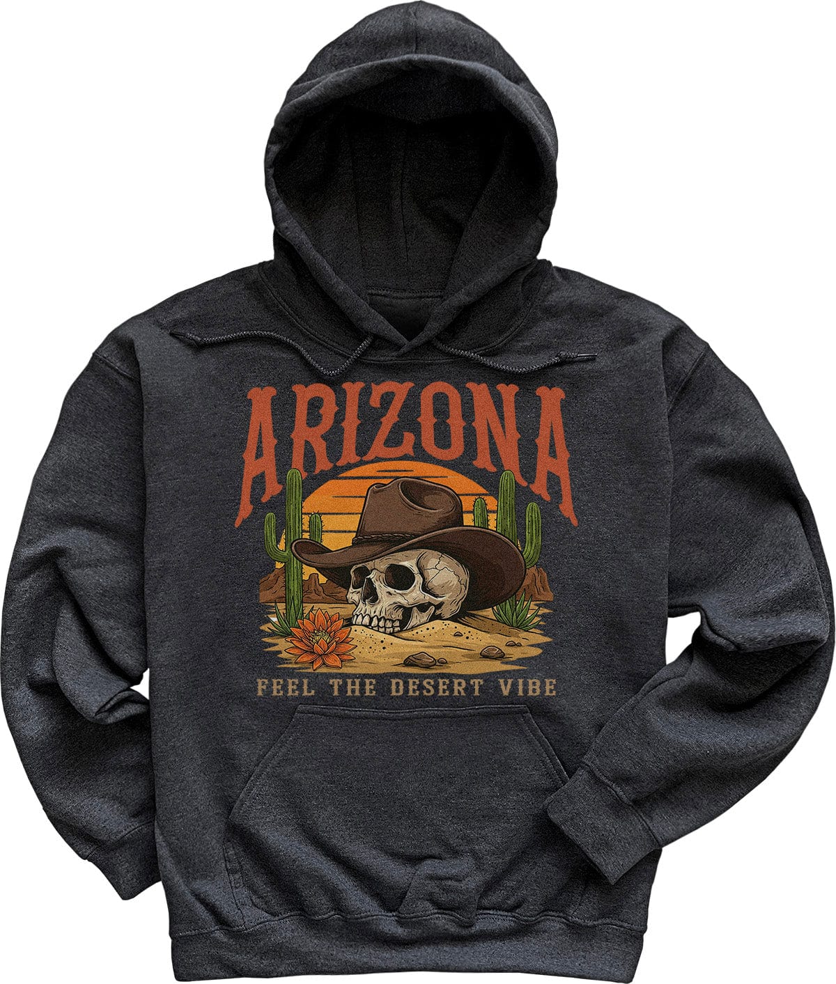 Dark Heather Grey Desert Skull Cowboy Arizona Hoodie