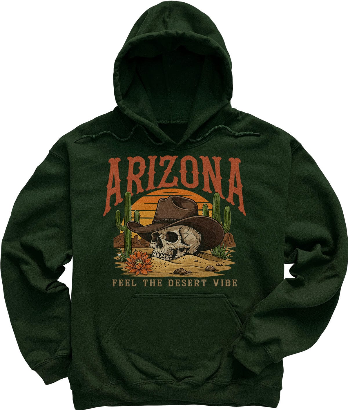 Forest Dark Green Desert Skull Cowboy Arizona Hoodie