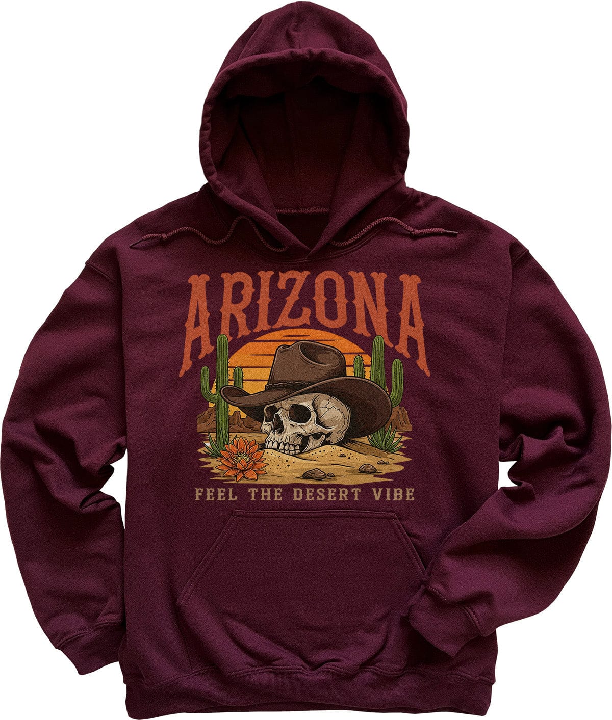 Maroon Desert Skull Cowboy Arizona Hoodie