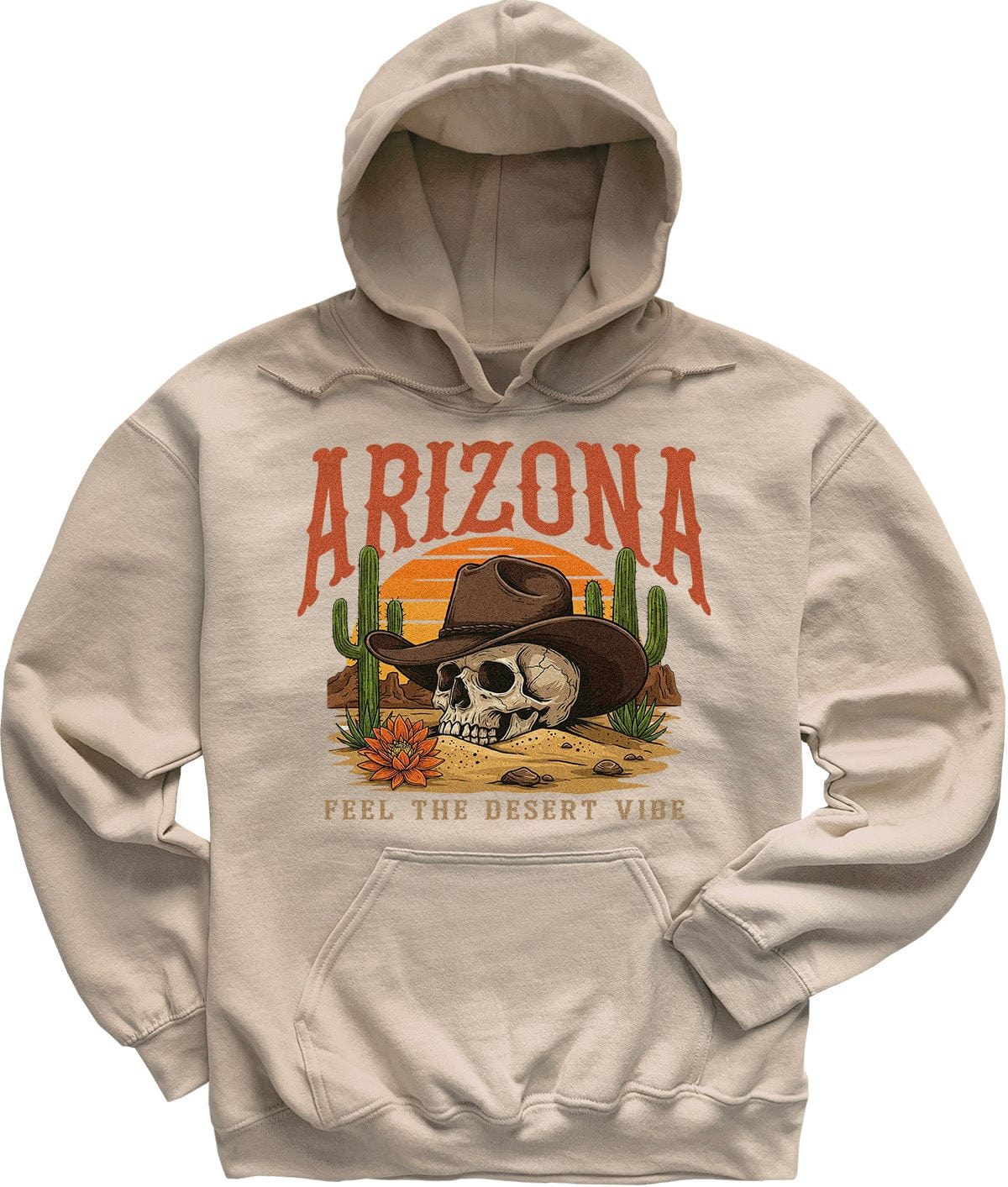 Sand Beige Desert Skull Cowboy Arizona Hoodie