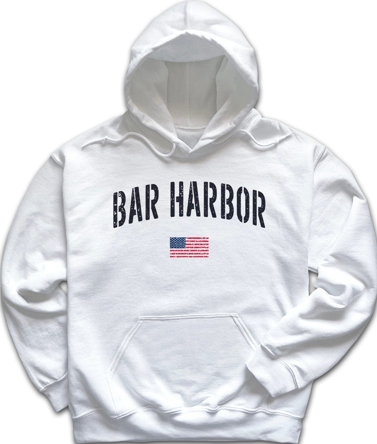 White Distressed Stencil USA Vintage Bar Harbor Hoodie
