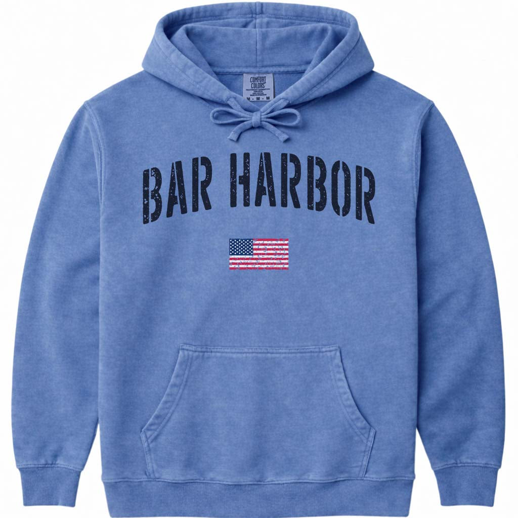 Distressed Stencil USA Vintage Bar Harbor Hoodie - Flo Blue