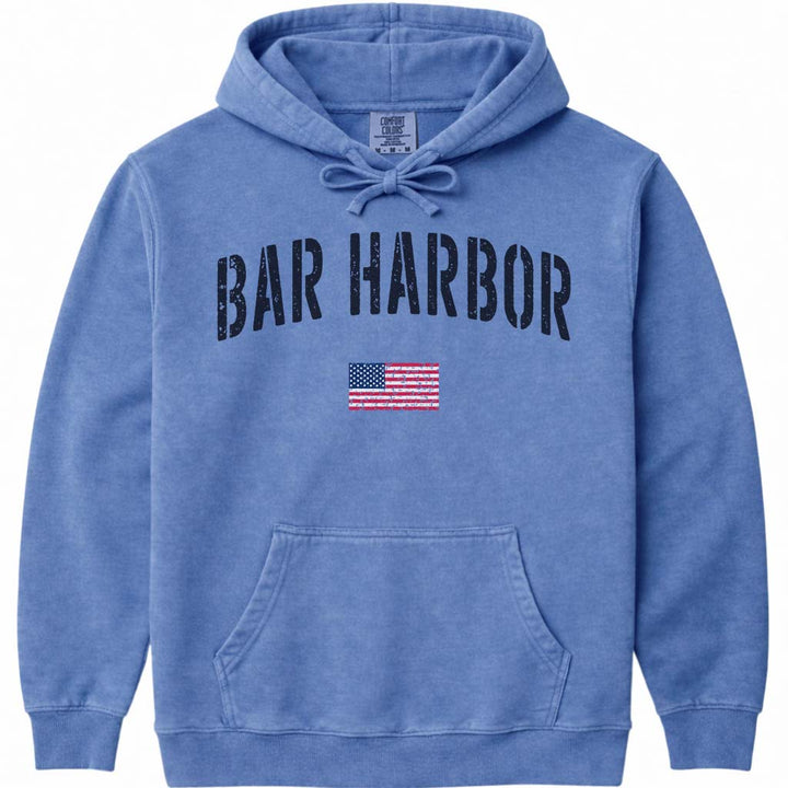 Distressed Stencil USA Vintage Bar Harbor Hoodie - Flo Blue