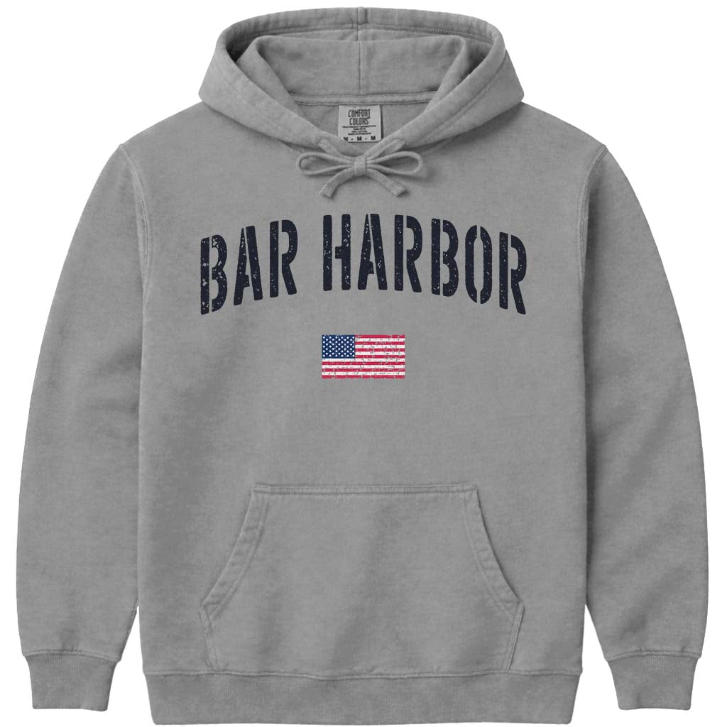 Distressed Stencil USA Vintage Bar Harbor Hoodie - Grey