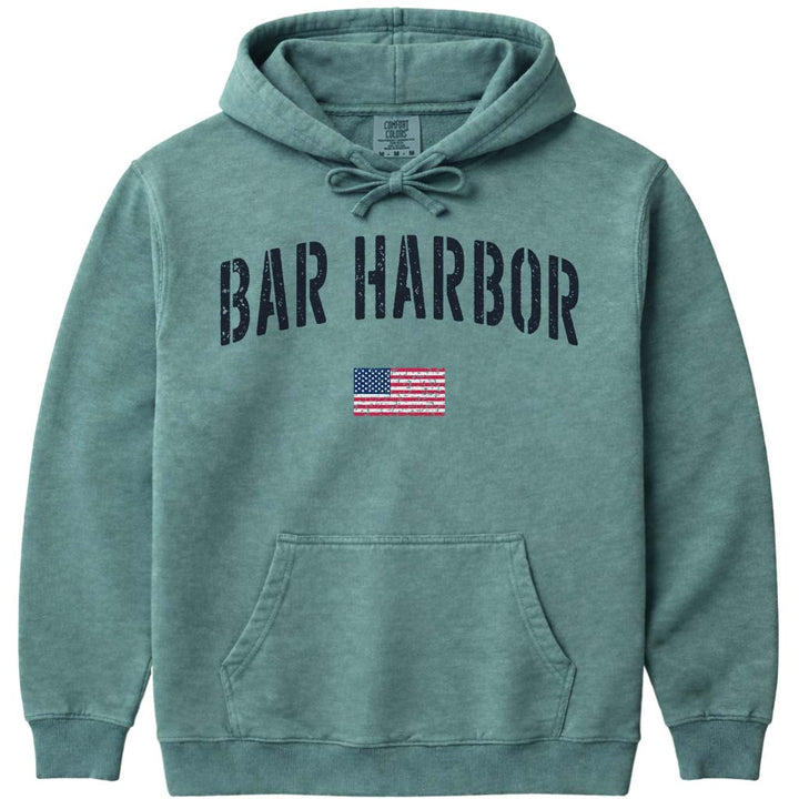 Distressed Stencil USA Vintage Bar Harbor Hoodie - Light Green