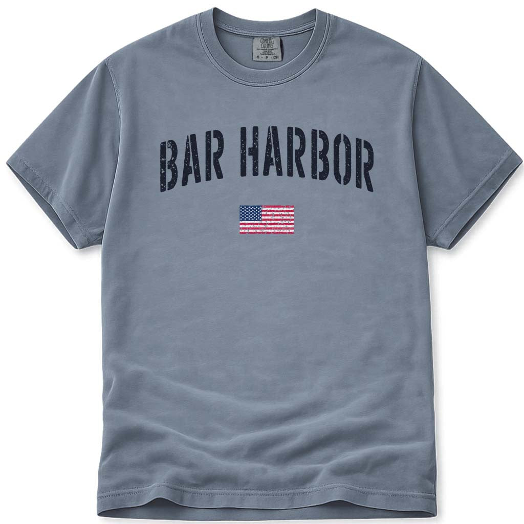 Distressed Stencil USA Vintage Bar Harbor T Shirt - Blue Jean