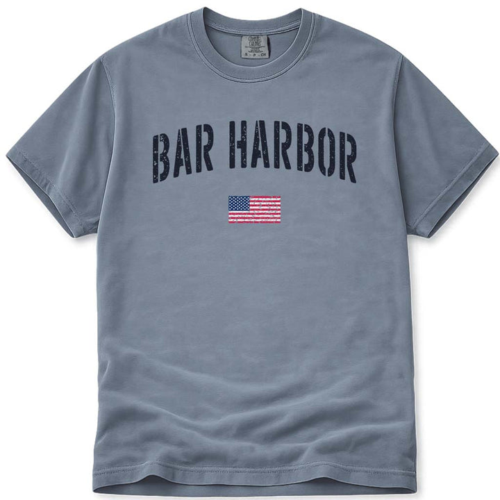 Distressed Stencil USA Vintage Bar Harbor T Shirt - Blue Jean