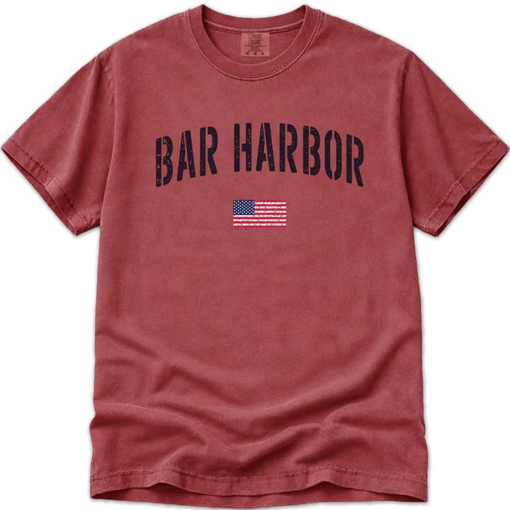 Distressed Stencil USA Vintage Bar Harbor T Shirt - Crimson