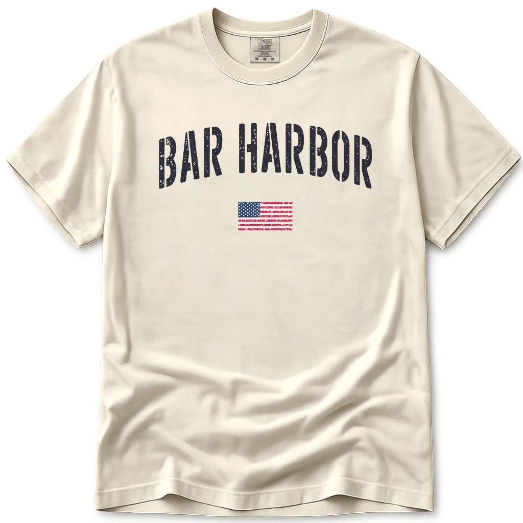 Distressed Stencil USA Vintage Bar Harbor T Shirt - Ivory