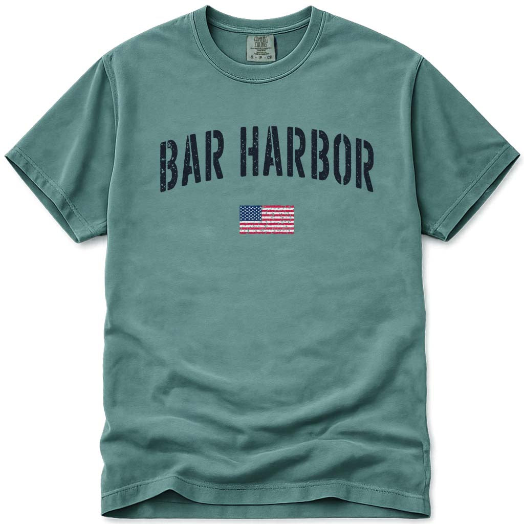 Distressed Stencil USA Vintage Bar Harbor T Shirt - Light Green