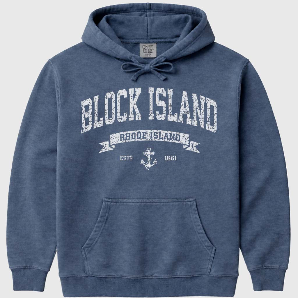 Distressed Vintage Block Island Hoodie - Denim