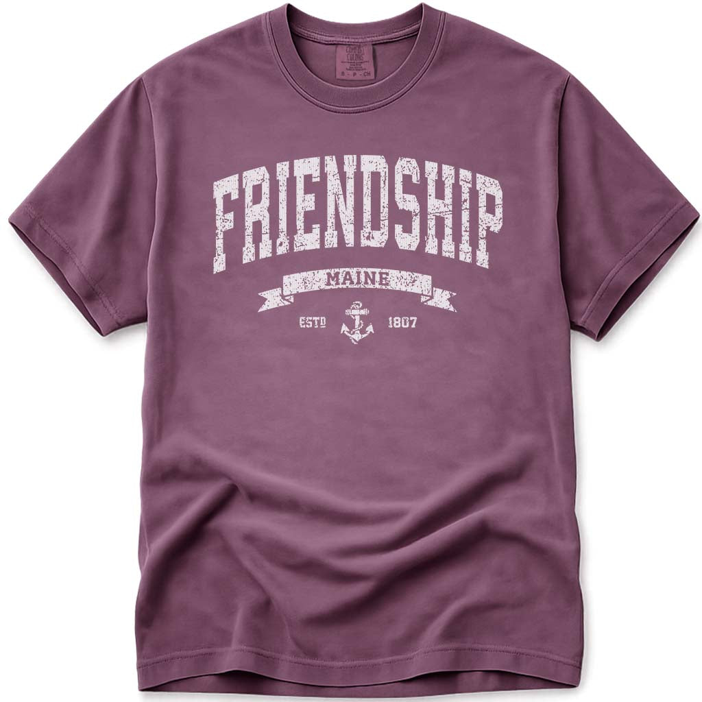 Distressed Vintage Friendship Maine T Shirt - Berry