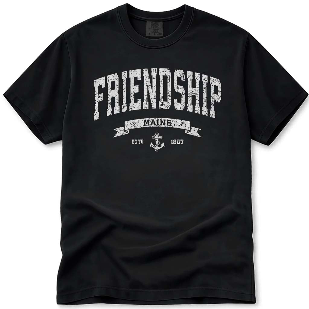 Distressed Vintage Friendship Maine T Shirt - Black