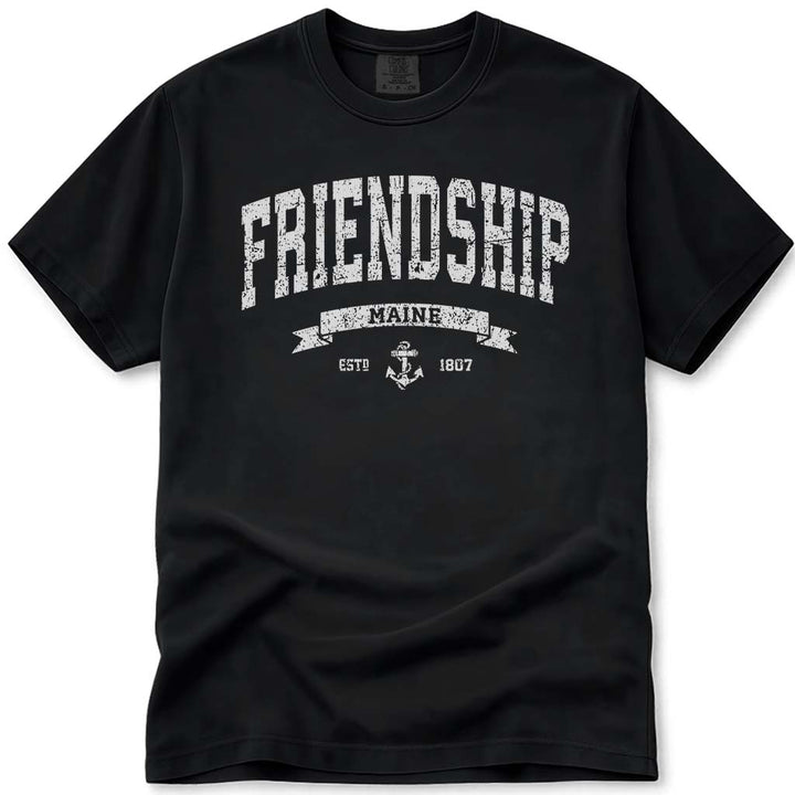 Distressed Vintage Friendship Maine T Shirt - Black