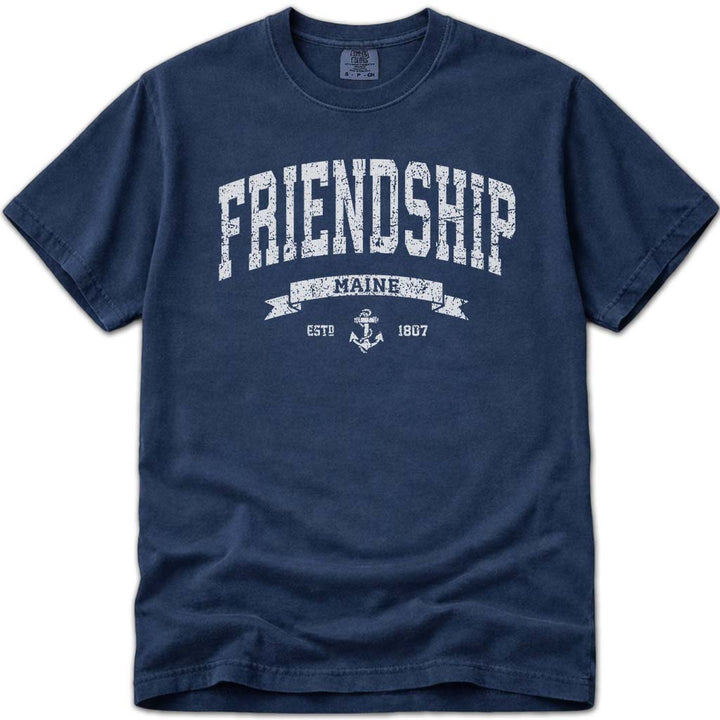 Distressed Vintage Friendship Maine T Shirt - Navy