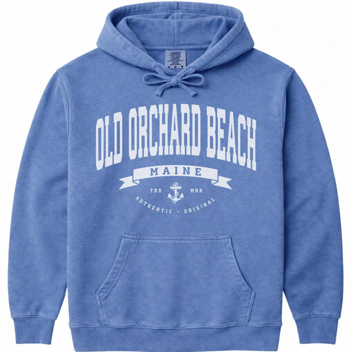 Distressed Vintage Old Orchard Beach Sweatshirt Maine State Icon with Banner & Established Date - Flo Blue