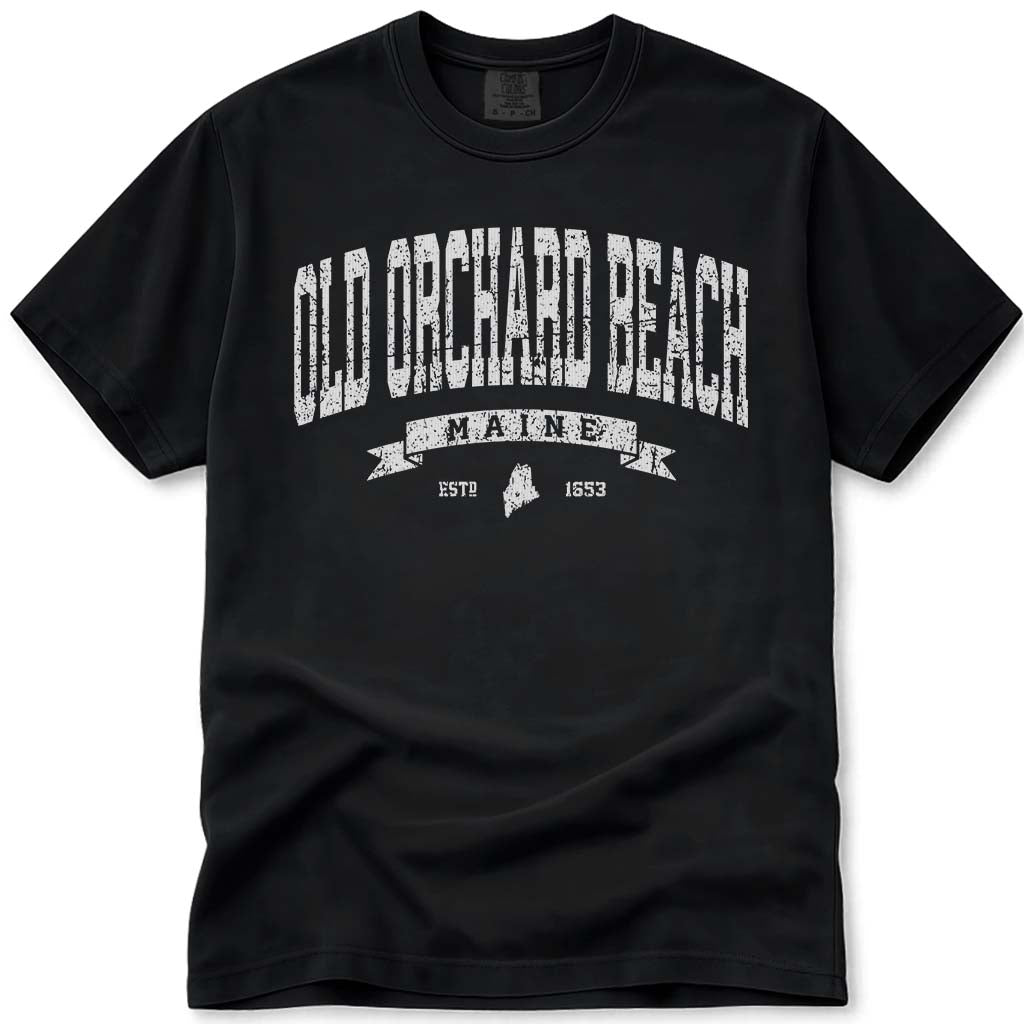 Distressed Vintage Old Orchard Beach T Shirt - Black