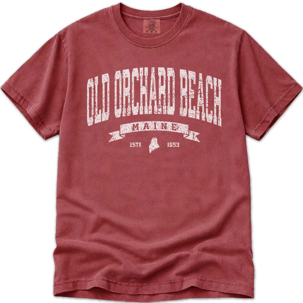 Distressed Vintage Old Orchard Beach T Shirt - Crimson