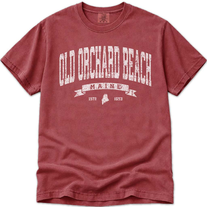 Distressed Vintage Old Orchard Beach T Shirt - Crimson