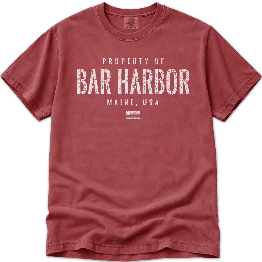 Distressed Vintage Property of Bar Harbor ME T Shirt - Crimson