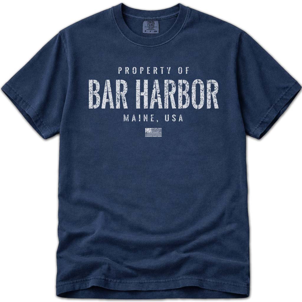 Distressed Vintage Property of Bar Harbor ME T Shirt - Navy