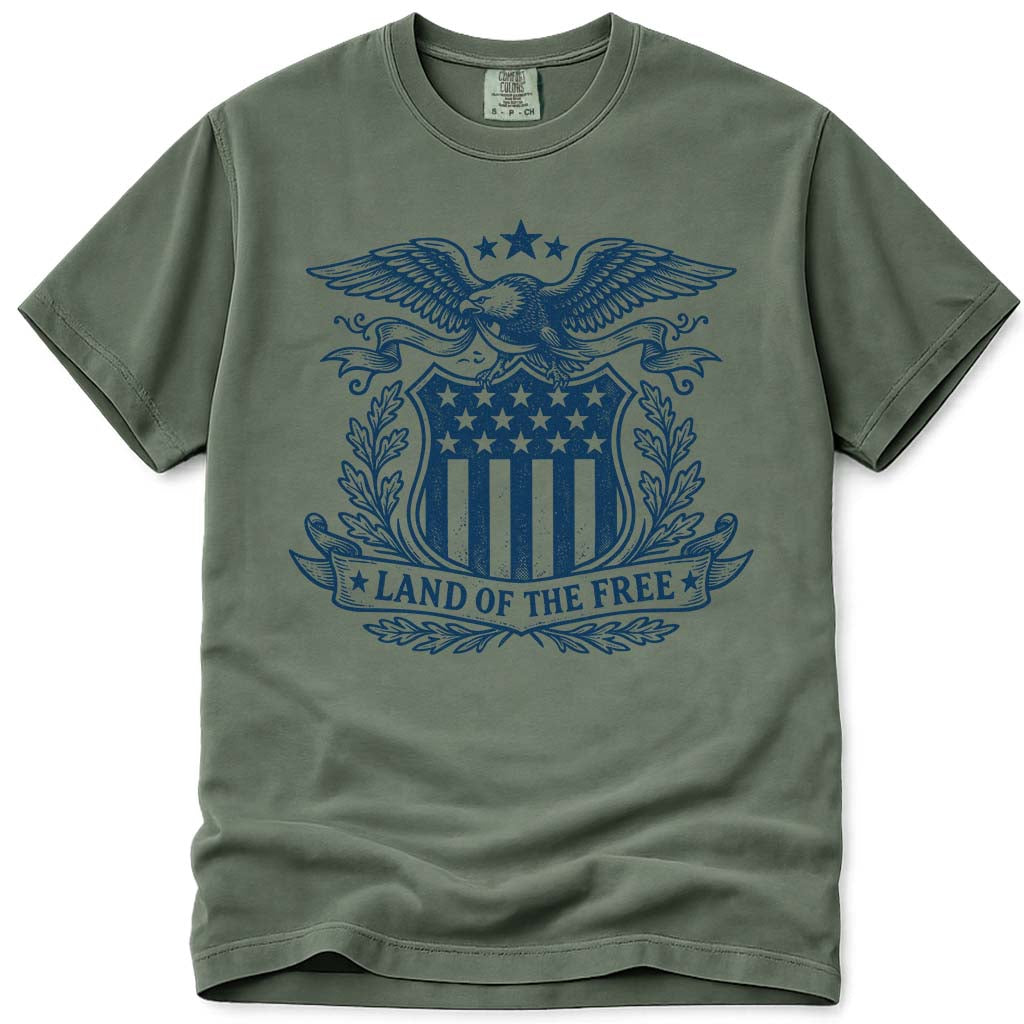 Eagle Land Of The Free USA Patriotic T Shirt - Moss