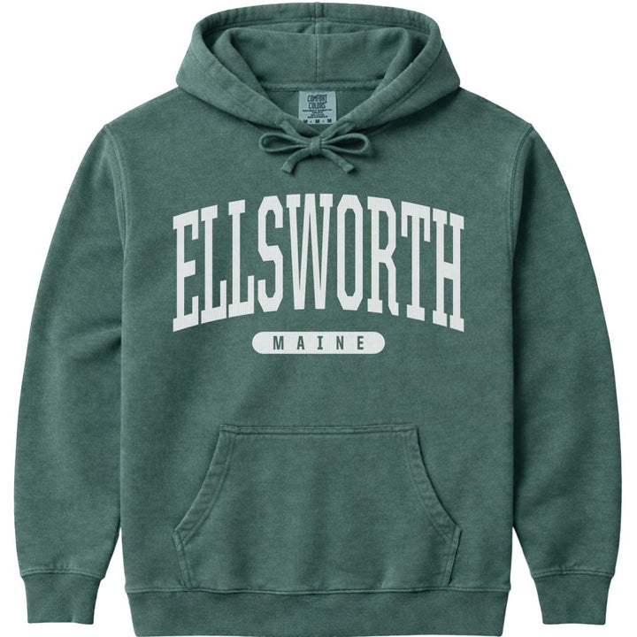 Vintage College Ellsworth Maine Hoodie - Blue Spruce