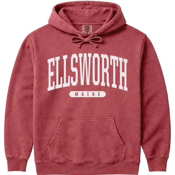Vintage College Ellsworth Maine Hoodie - Crimson