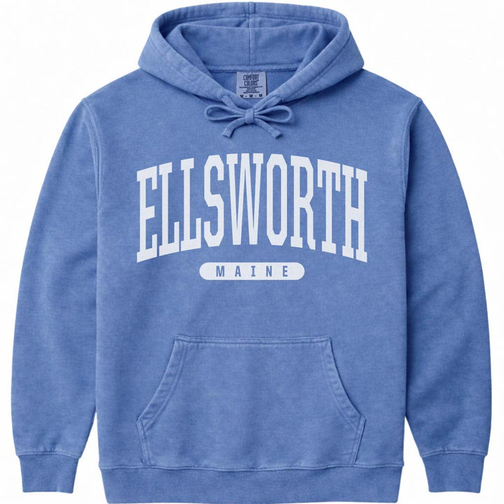 Vintage College Ellsworth Maine Hoodie - Flo Blue