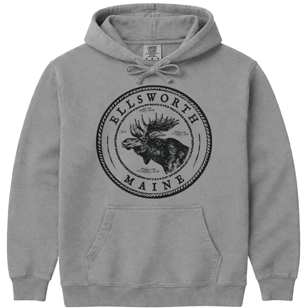 Ellsworth Moose Sweatshirt | Vintage Maine Moose Art Hoodie - Grey