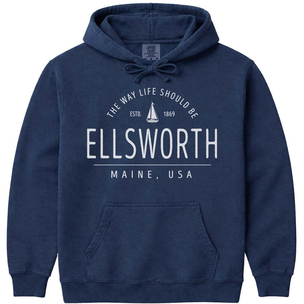 Ellsworth Sailboat Hoodie, Downeast Maine - Navy