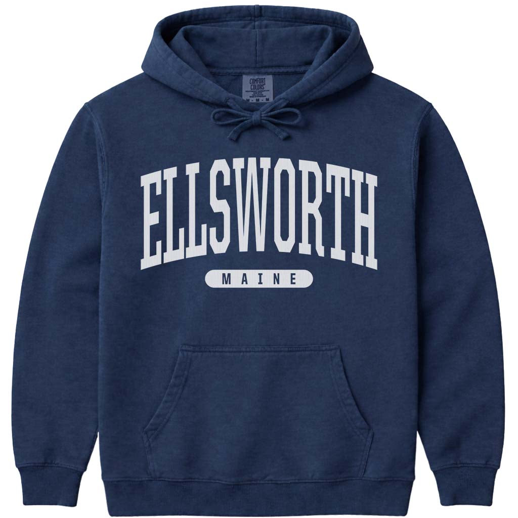 Vintage College Ellsworth Maine Hoodie - Navy