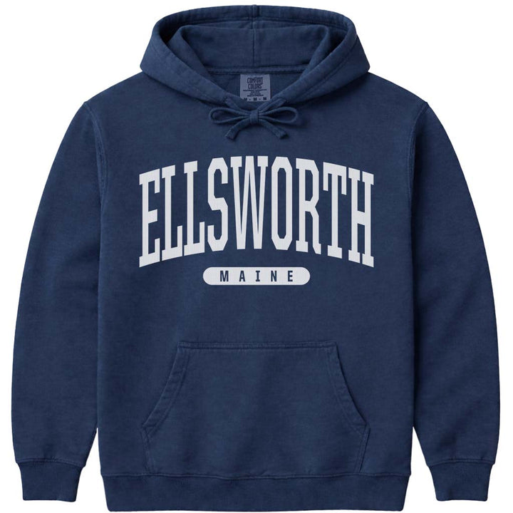 Vintage College Ellsworth Maine Hoodie - Navy