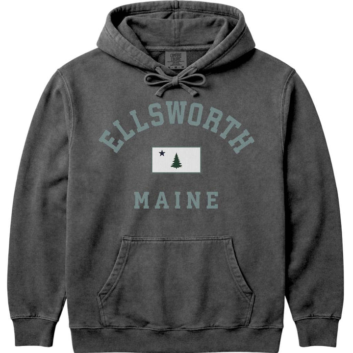 Ellsworth Maine Vintage Flag Hooded Sweatshirt - Pepper
