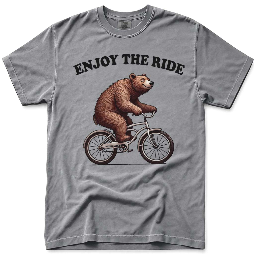 Enjoy The Ride Biking Bear T Shirt - Grey