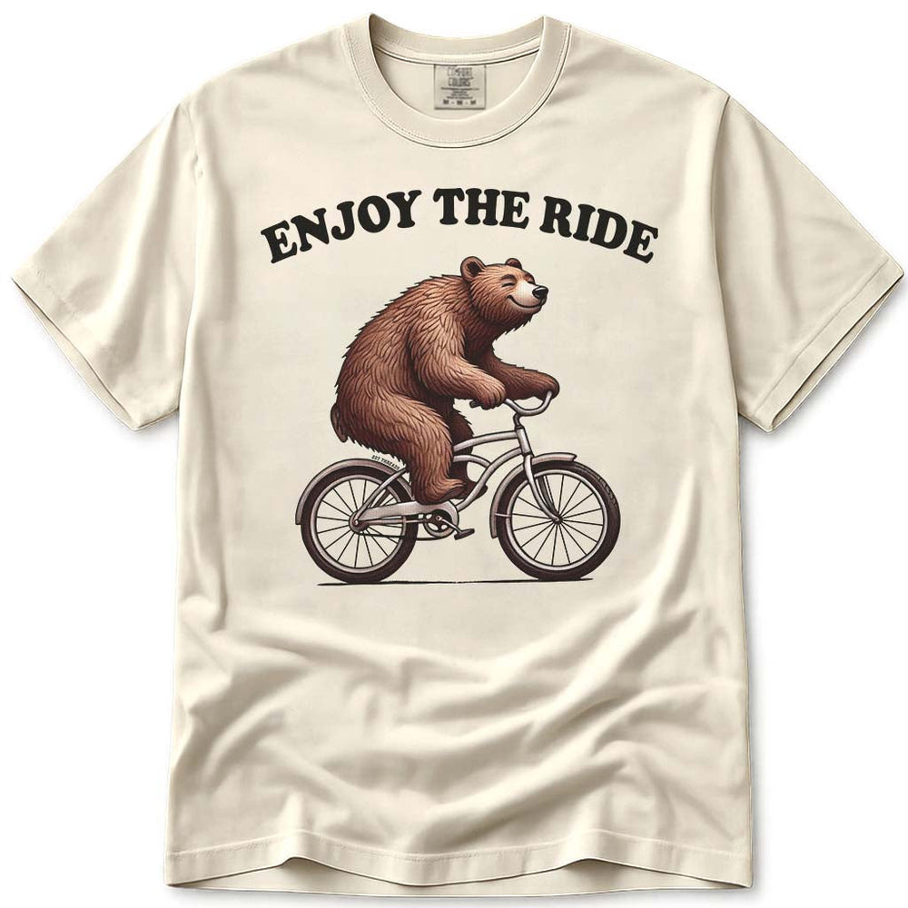Enjoy The Ride Biking Bear T Shirt - Ivory