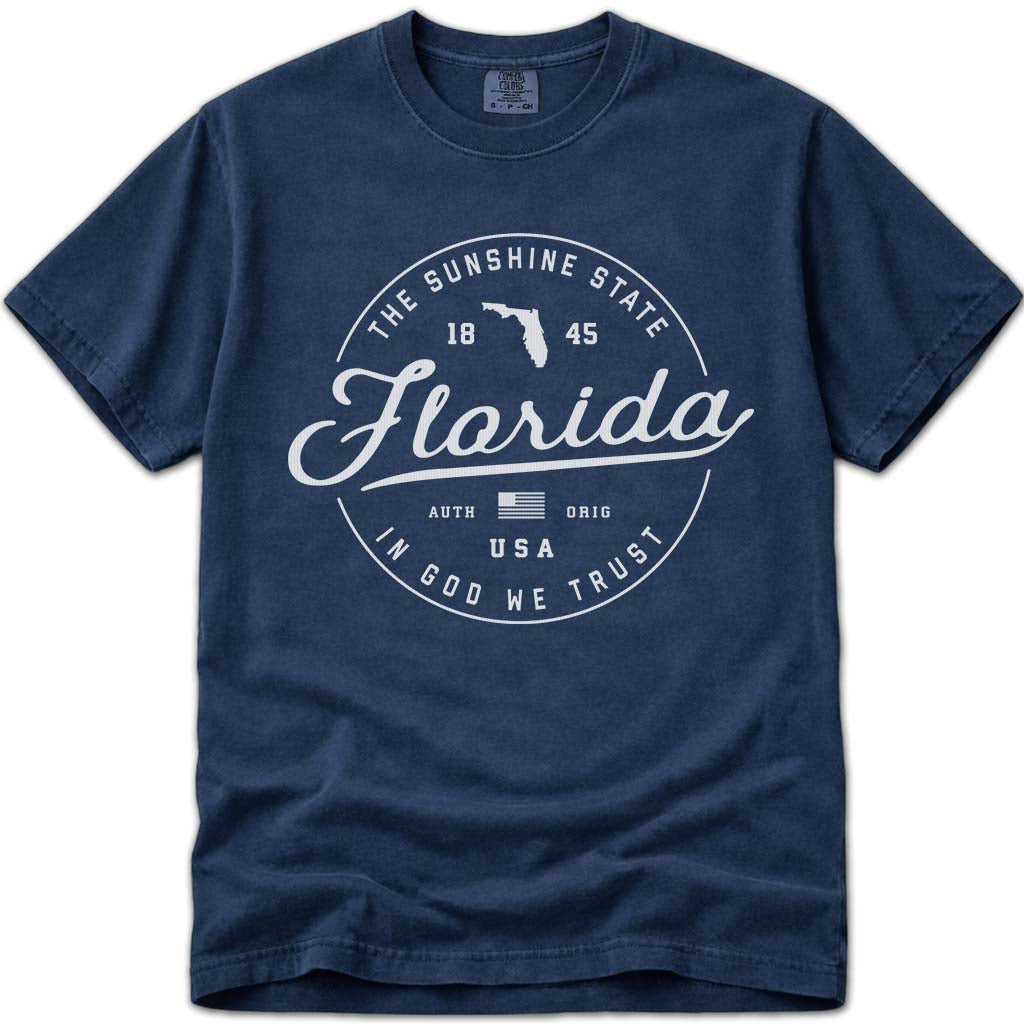 Florida T Shirt, The Sunshine State - Navy