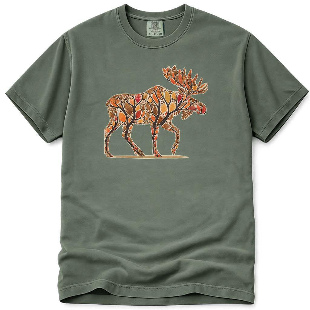 Fall Trees Floral Foliage Moose T Shirt - Moss