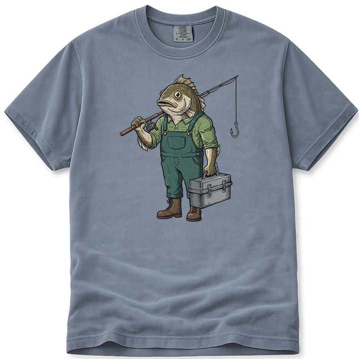 Fish Man Fisherman Fishing T-Shirt - Blue Jean