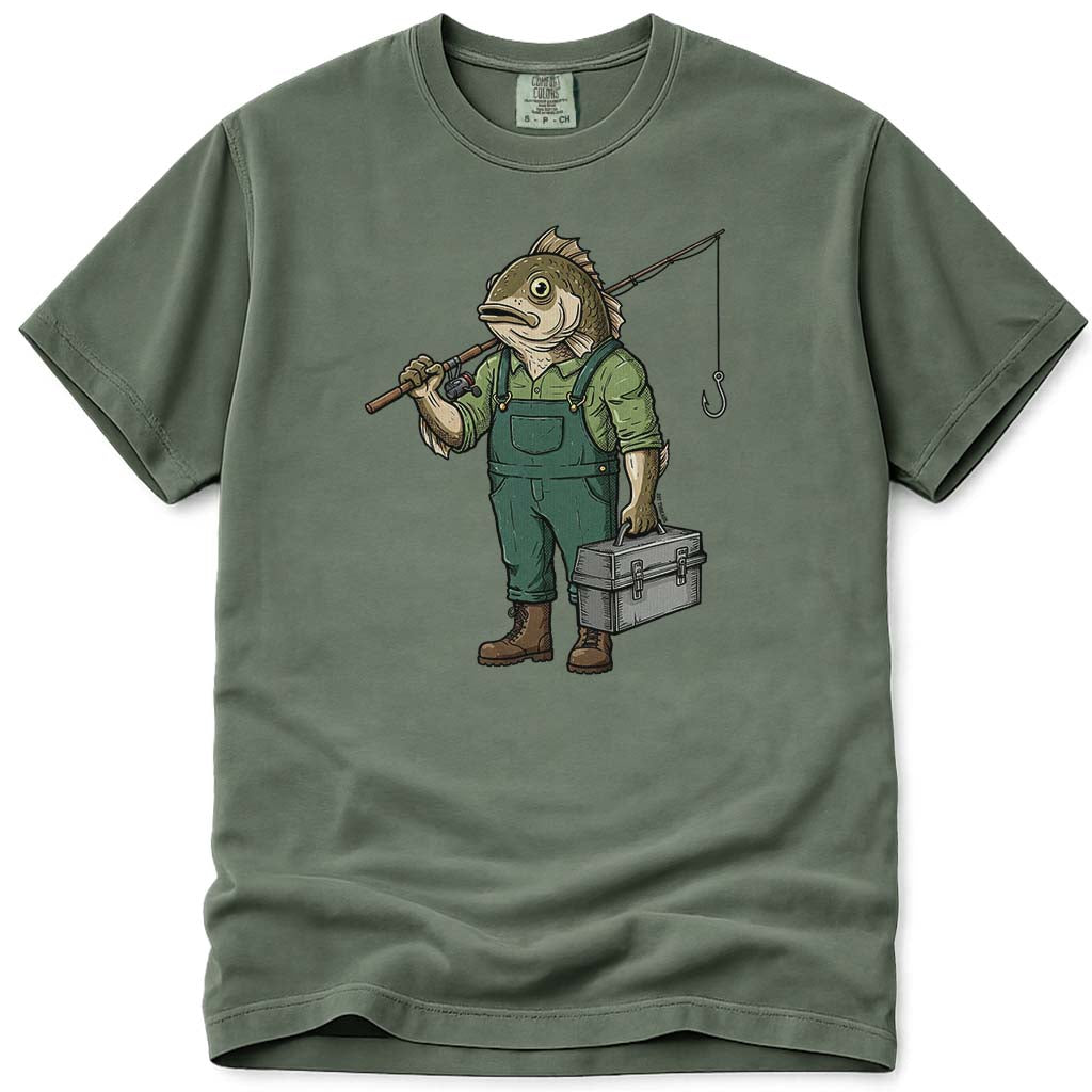Fish Man Fisherman Fishing T-Shirt - Moss