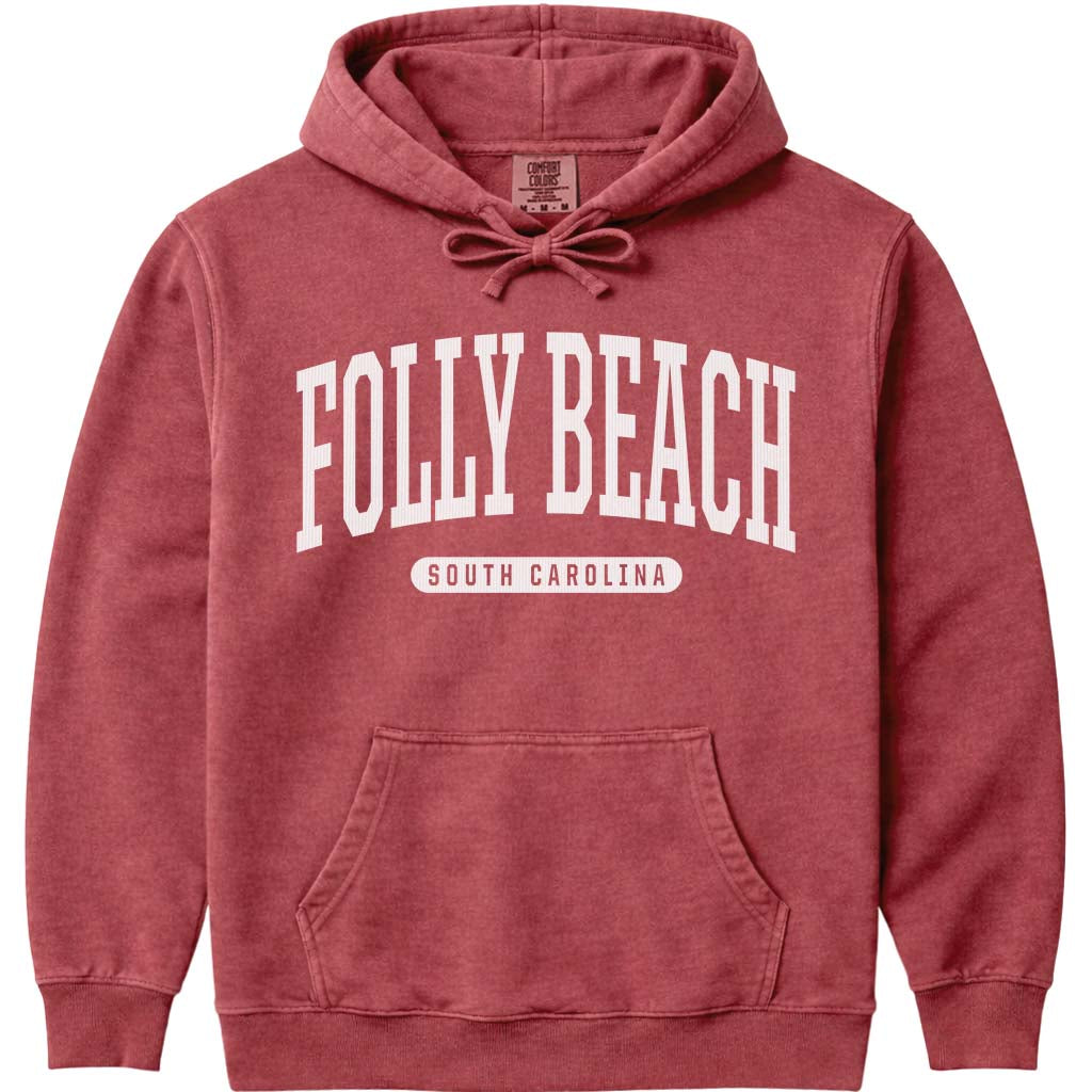 Folly Beach South Carolina Hoodie - Crimson
