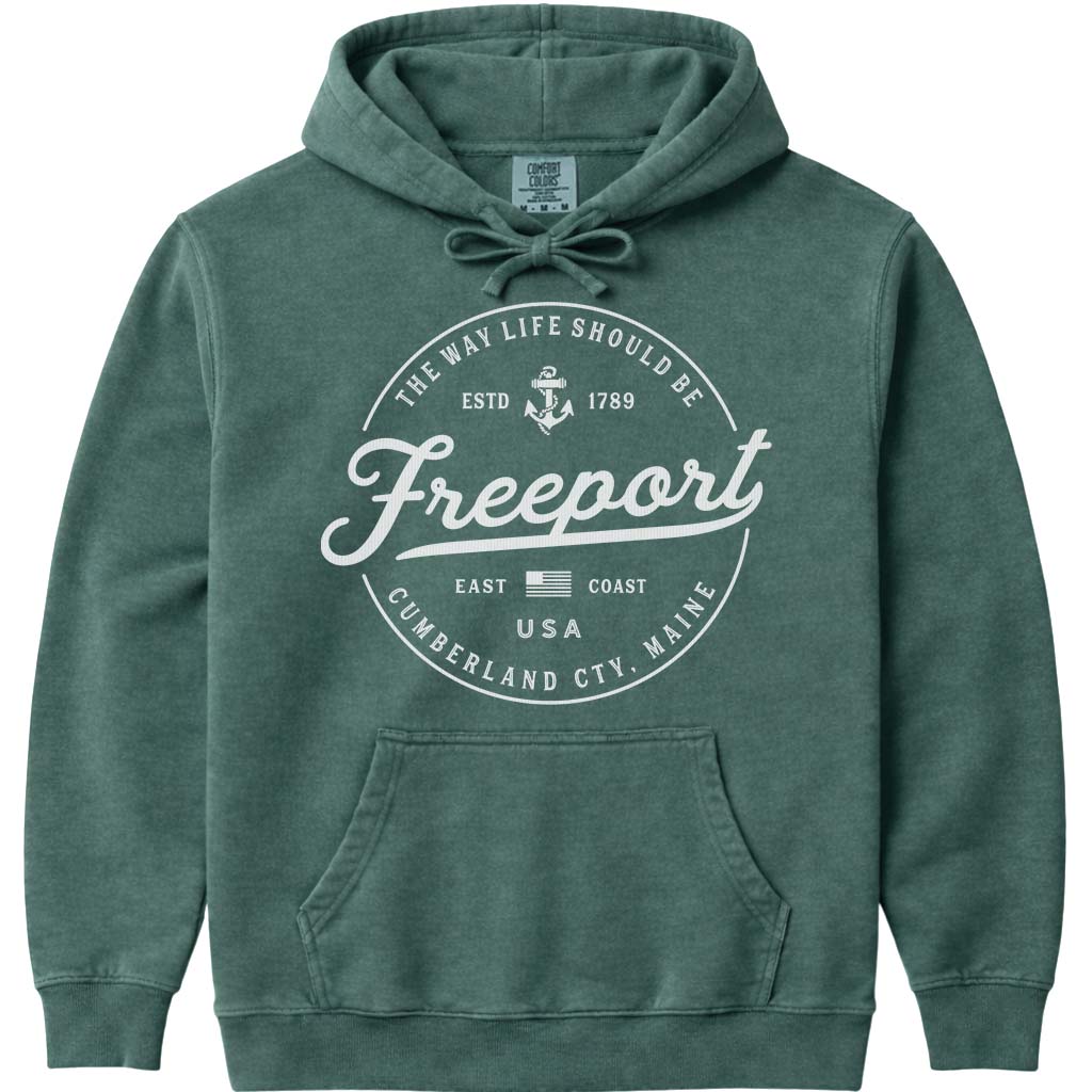 Freeport Maine Vacation Hoodie - Blue Spruce