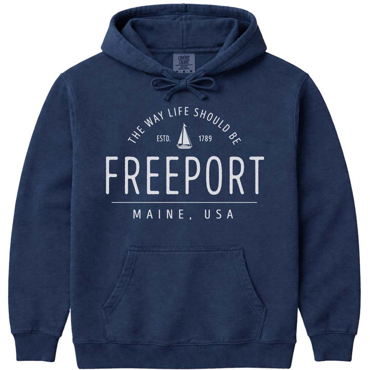 Freeport Maine Sailboat Hooded Sweatshirt - Navy