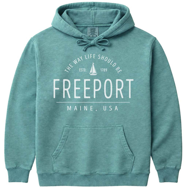 Freeport Maine Sailboat Hooded Sweatshirt - Seafoam