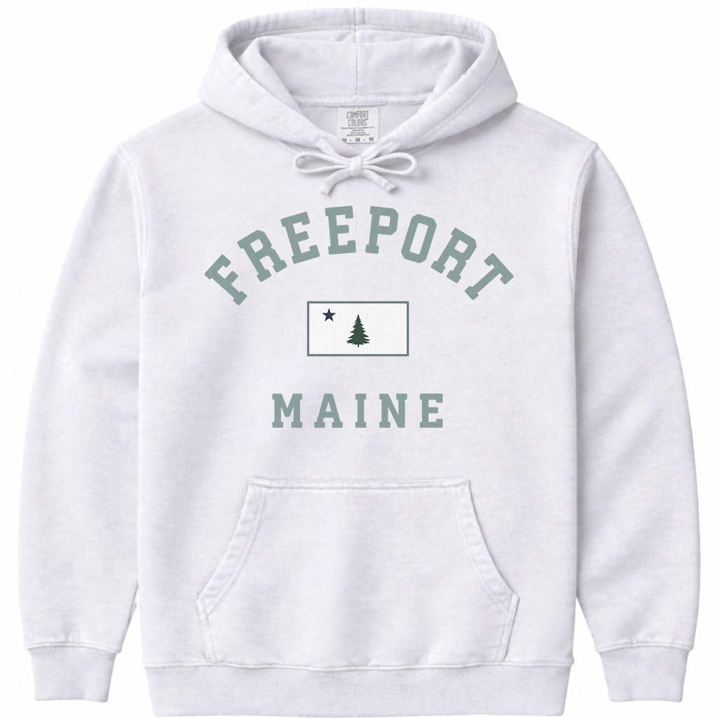 Freeport Maine Flag Hoodie - White