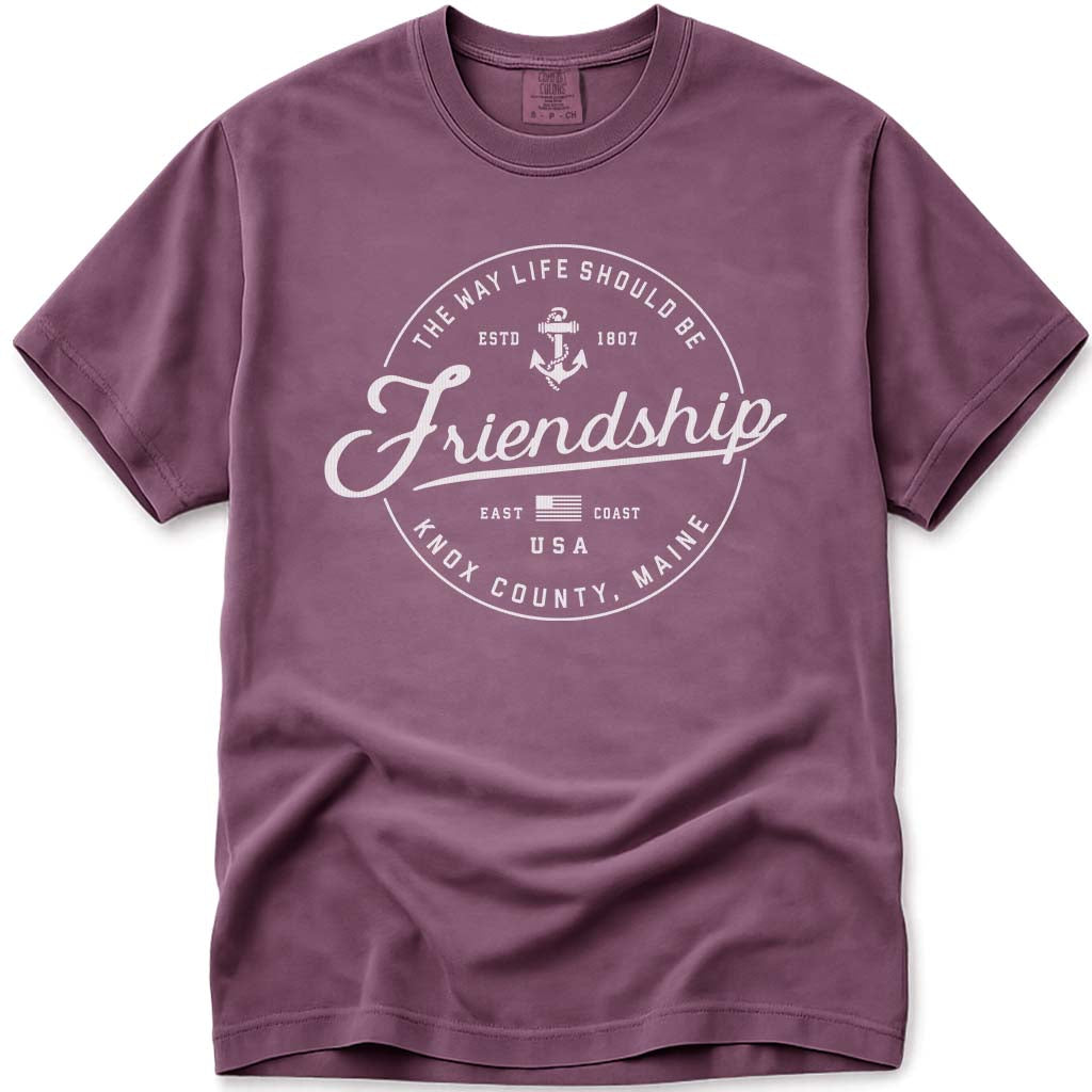 Friendship Maine Anchor Knox County Badge T Shirt - Berry