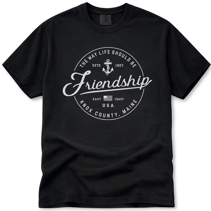 Friendship Maine Anchor Knox County Badge T Shirt - Black