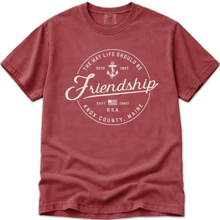 Friendship Maine Anchor Knox County Badge T Shirt - Crimson