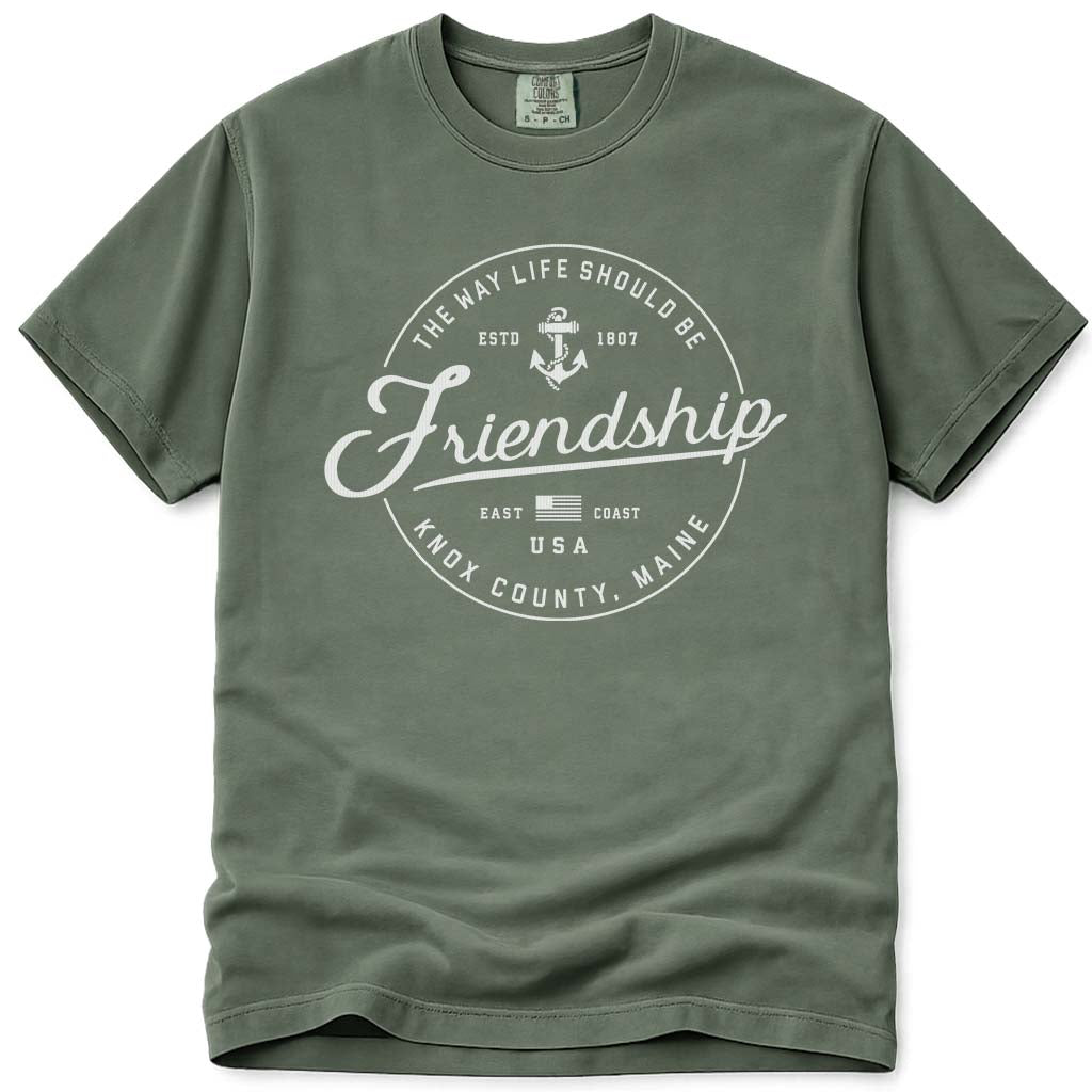 Friendship Maine Anchor Knox County Badge T Shirt - Moss
