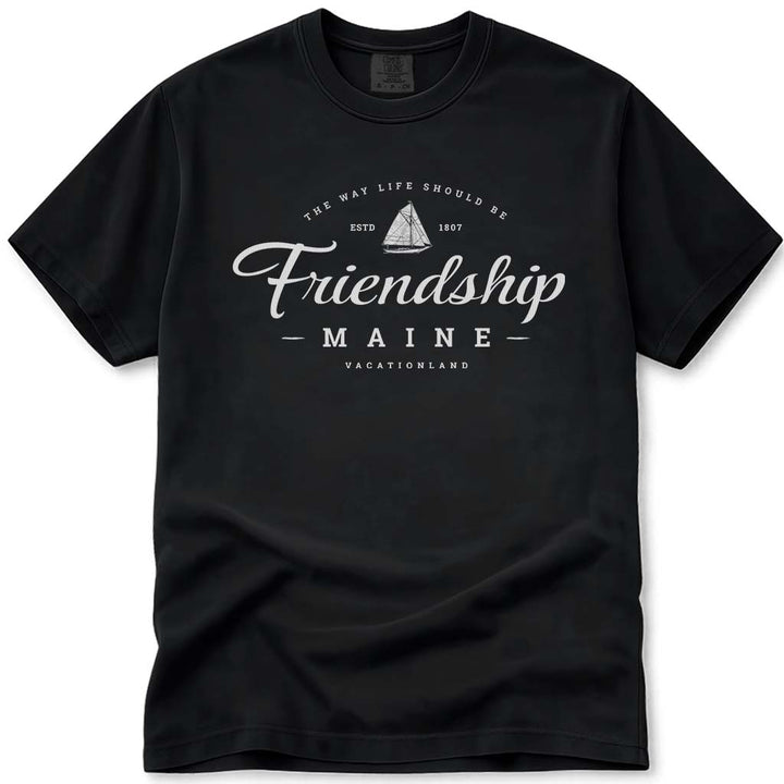 Friendship Maine Sloop Sailboat T Shirt - Black